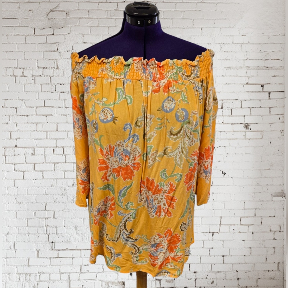 First Love by Lovelyn Boho Floral Off-Shoulder Women's Top Plus Size